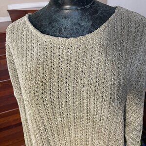 Eileen Fisher Green Sweater Chunky Knit Crochet Round Neck Size 2(M/L) Thick